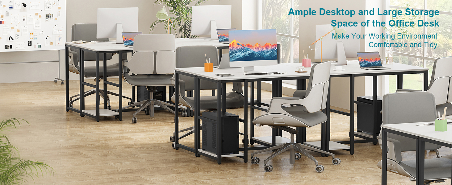 Комп'ютерний стіл WOHOMO білий, 100 см, з місцем для зберігання, для дому та офісу