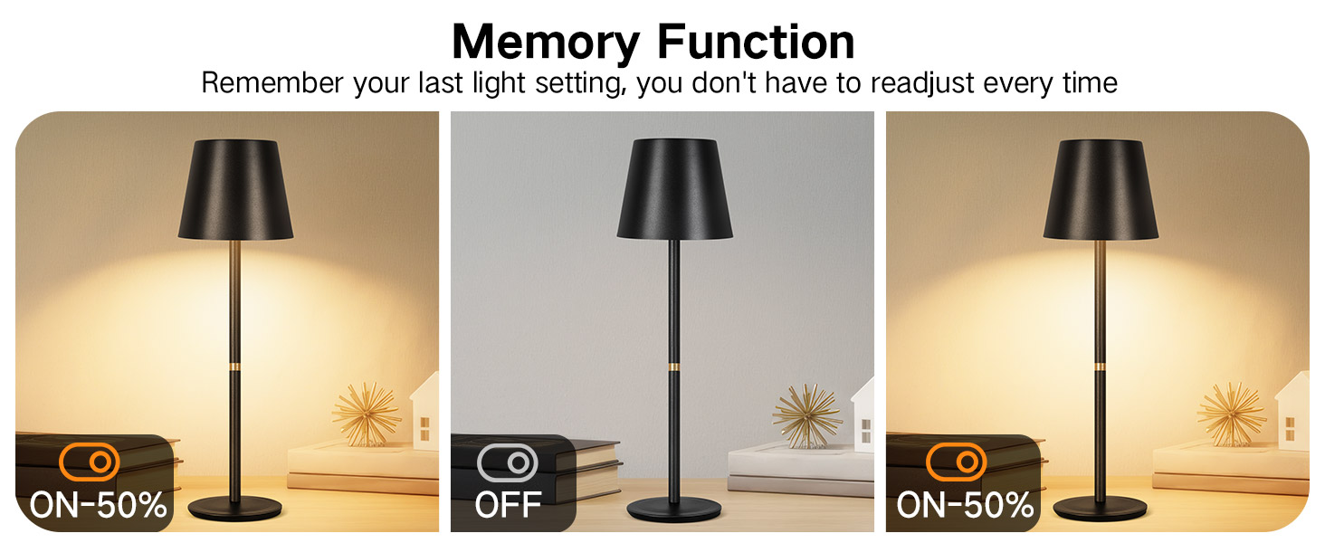 LED-лампа настільна OUTON 2 шт. бездротова з LED-індикатором, сенсорне керування, 3 колірні температури, USB-C зарядка, IP54 водостійкість, 30 годин роботи – для дому та на подарунок, чорний