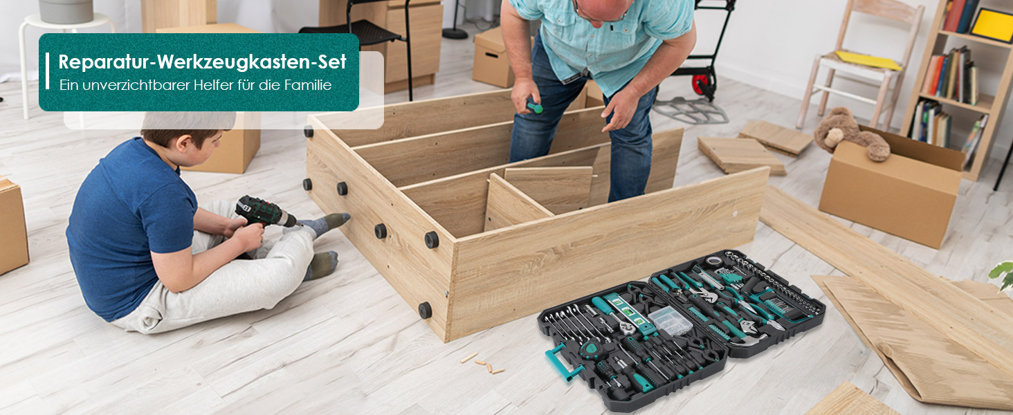 Набір інструментів TLGREEN 198 предметів у кейсі: побутовий, з тріскачкою, набором головок, викрутками, універсальний темно-зелений + чорний