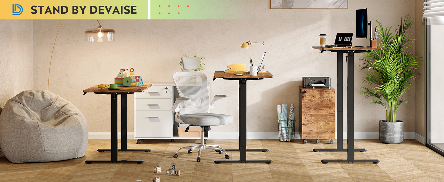 Регульований за висотою стіл Devaise з тихим мотором та функцією пам'яті, стіл для сидіння та стояння, регулювання висоти 72–118 см, ергономічний комп'ютерний стіл для офісу, білий (120x60 см, коричневий)