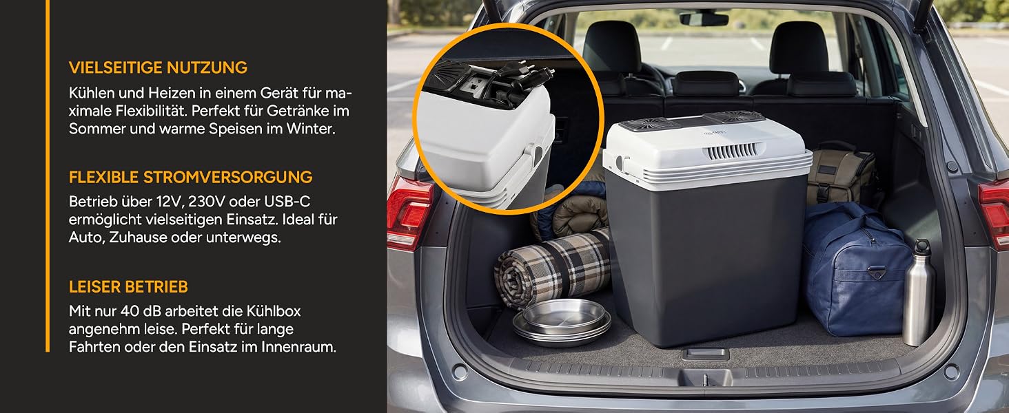 Автомобільний холодильник First Austria 32л, 230V/12V/USB-C PD 3.0, чорно-сірий - мобільний міні-бар для авто та кемпінгу