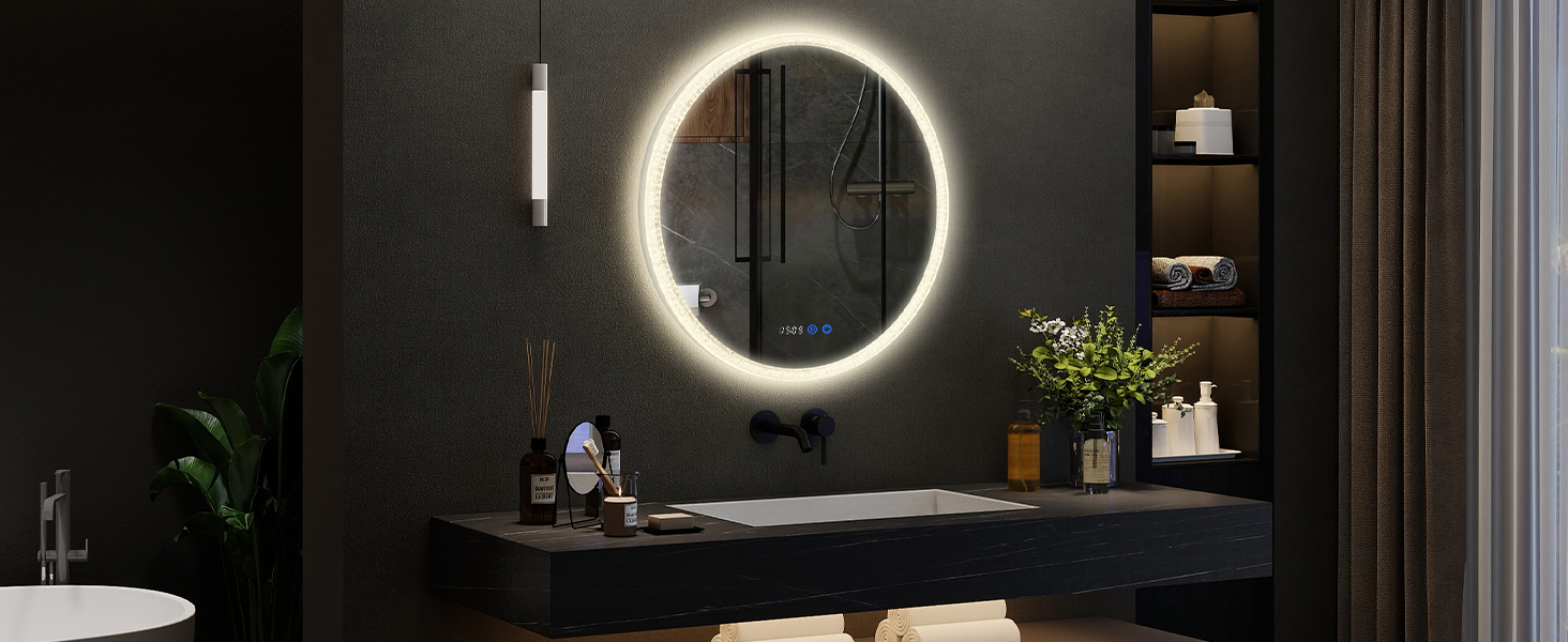 Дзеркало для ванної кімнати YOURLITE з підсвічуванням, діаметр 60 см, LED, 3 кольори, регулювання яскравості, сенсорна кнопка, антизапар, пам'ять, IP44, срібний