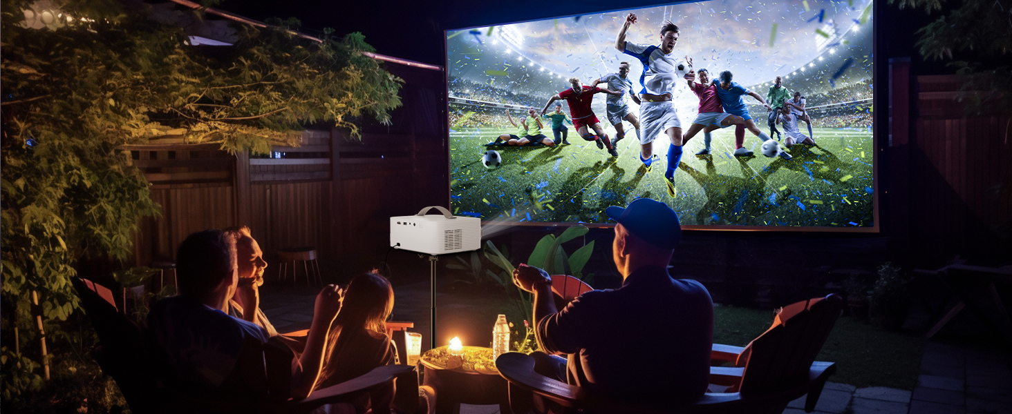 Портативний проєктор Beamer 4K з Dolby Audio, HDR10, WiFi6, Bluetooth 5.4, Auto Fokus, для домашнього кіно та перегляду спортивних подій, білий