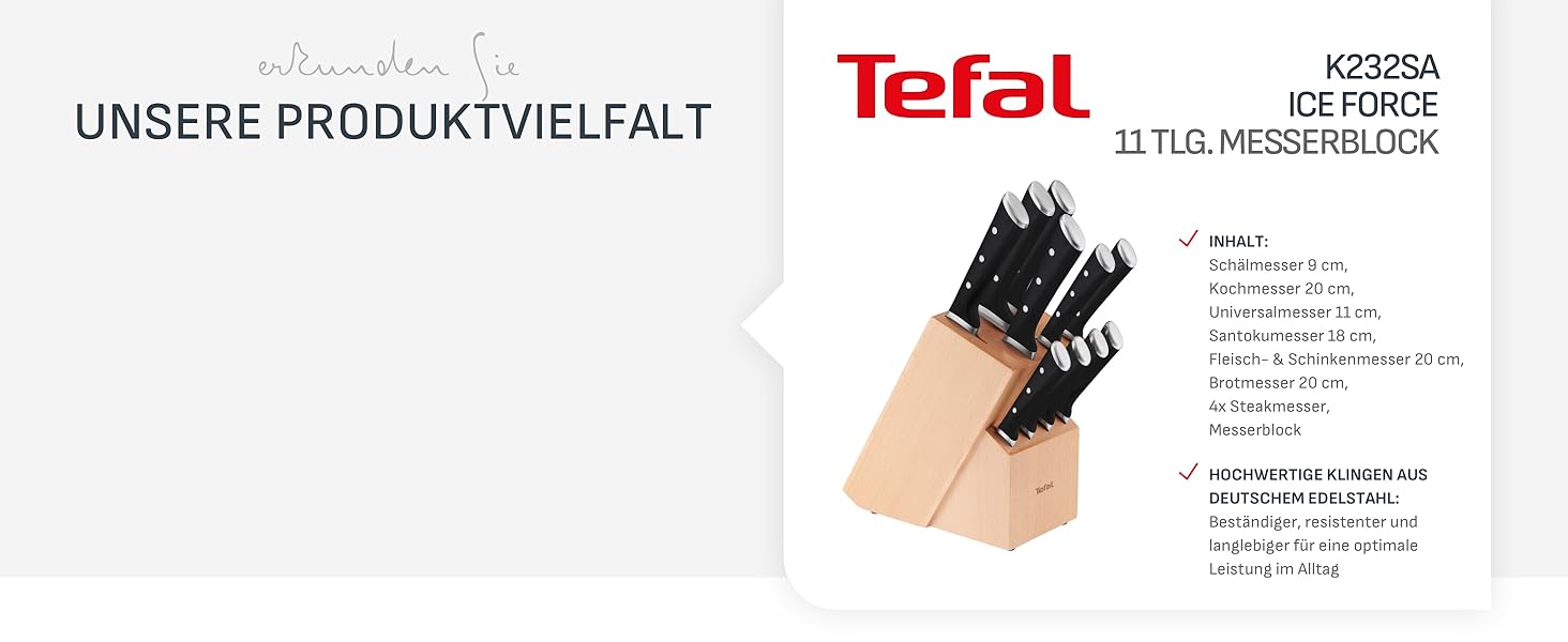 Набір кухонних ножів Jamie Oliver від Tefal з підставкою, 6 предметів: кухонний, сантоку, для хліба, універсальний та ніж для чищення, сталь з криозагартуванням, блок з акації, коричневий, K267S556