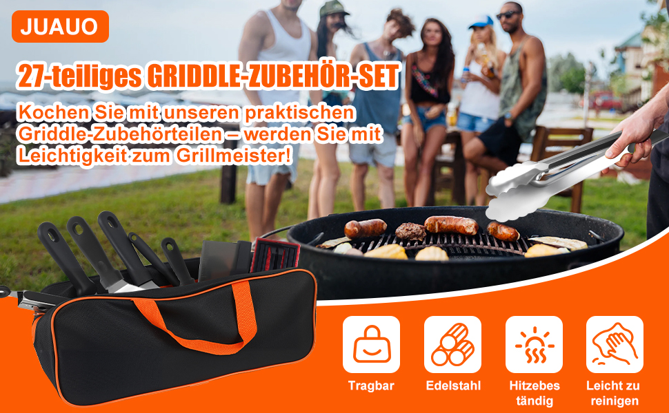 Набір гриль-посуду, 28 предметів: професійний набір з нержавіючої сталі з сумкою, подарунок на День народження, Різдво для чоловіків, для саду та кемпінгу, BBQ