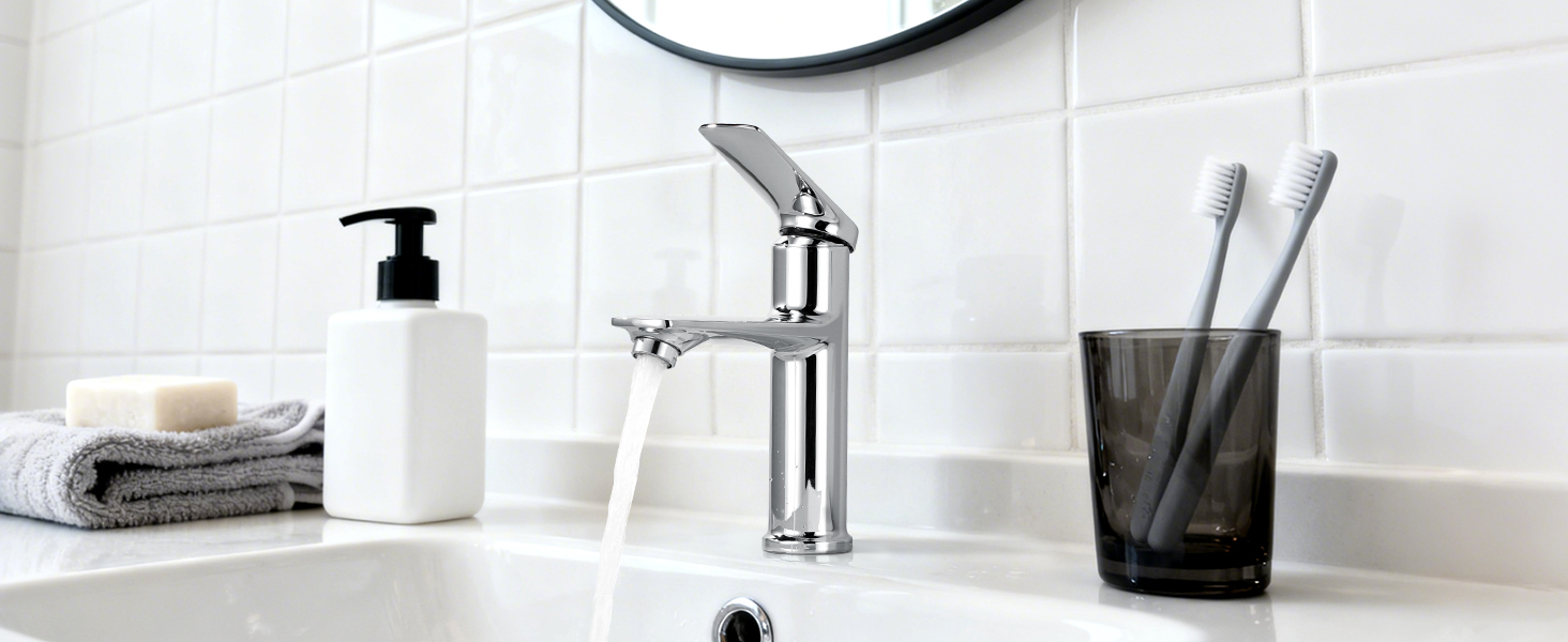 Змішувач для ванної кімнати, однорідний змішувач для раковини, хром, високий тиск, висота виливу 104 мм