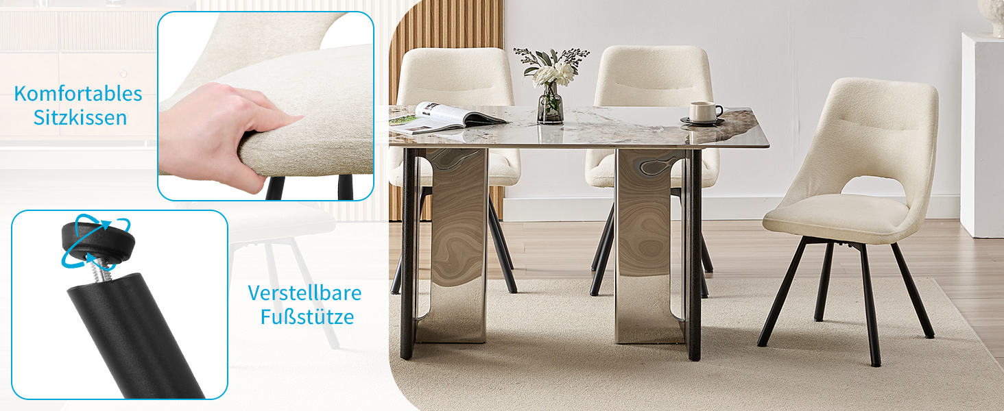 Обідні крісла поворотні, комплект 2 шт., матеріал - кашмір-бавовна, чорні металеві ніжки, для кухні, вітальні, їдальні (Бежевий)