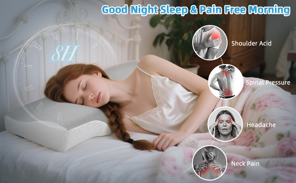 Ергономічна подушка з ефектом пам'яті (Memory Foam) для шиї та підтримки хребта, ортопедична подушка для сну на боці та спині з бамбуковим чохлом, сіра