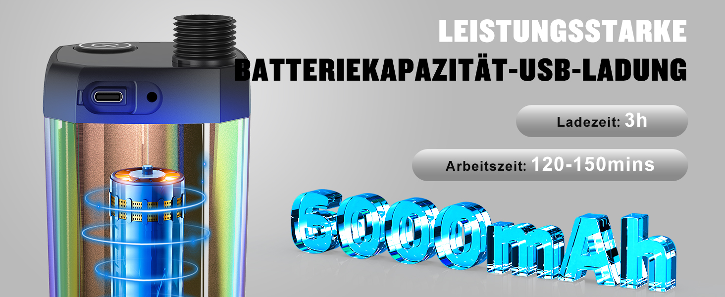 Портативна кемпінгова душа з насосом та індикатором температури, 6000mAh, 2м шланг, набір для відпочинку, подорожей, автомиття, догляду за тваринами