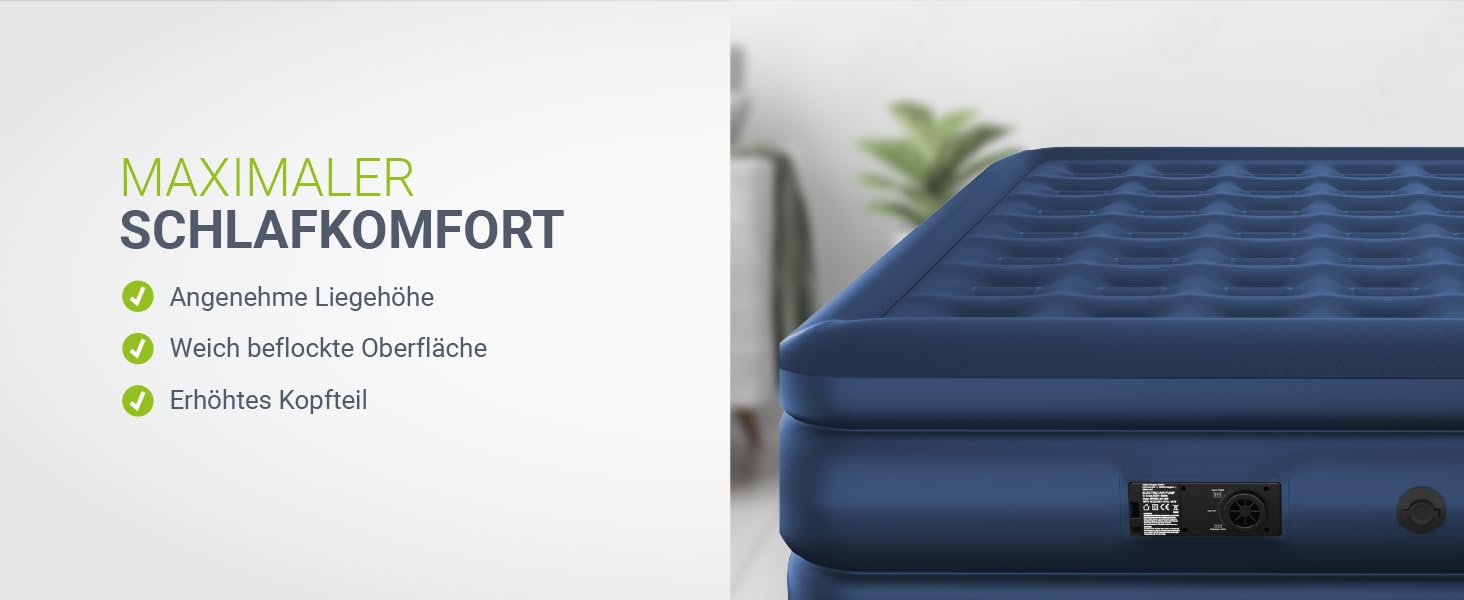 Надувний матрац Juskys самонадувний 150x200 см - двоспальний з вбудованим насосом - ідеально для гостей або кемпінгу - водонепроникний блакитний/білий (блакитний, двоспальний)