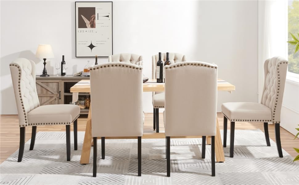 Набір з 4 кухонних стільців Yaheetech з м'яким сидінням та спинкою, бежевий (до 140 кг)