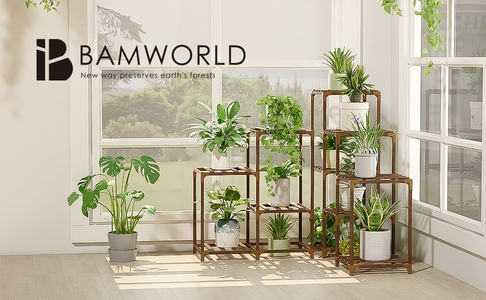 Полиця для рослин Bamworld 5 ярусів, 11 горщиків, дерево, внутрішня/зовнішня, для вітальні та саду