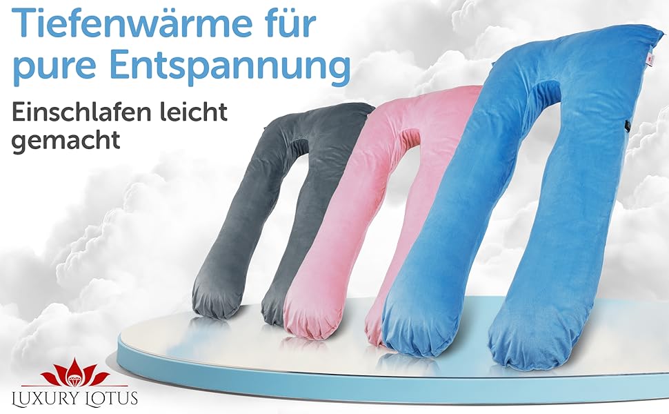 Лотос Подушка для тих, хто спить на боці [З підігрівом] XXL Комфортна подушка для вагітних та годуючих | Хмарно-блакитний