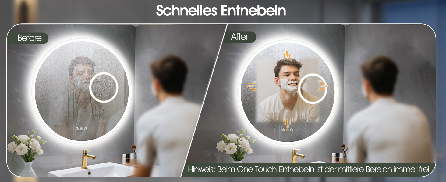 Дзеркало для ванної кімнати S'bagno Runder з підсвічуванням 60 см, з функцією запобігання запотіванню, 3 колірні температури, регулювання яскравості, HD скло, функція пам'яті, IP44, Bluetooth, 5-кратна лупа