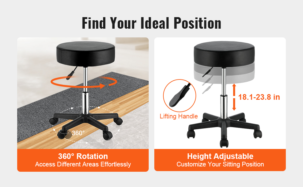 Сідло-стілець VEVOR 500x500x460 мм, регульована висота 460-605 мм, вантажопідйомність 181 кг, для офісу, стоматології, салонів, лабораторій