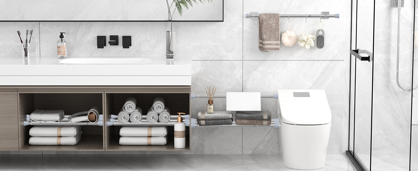 Штанга для штор без свердління AIZESI 113-197 см, телескопічна, для душу/ванної, регульована, діаметр 22 мм, срібна