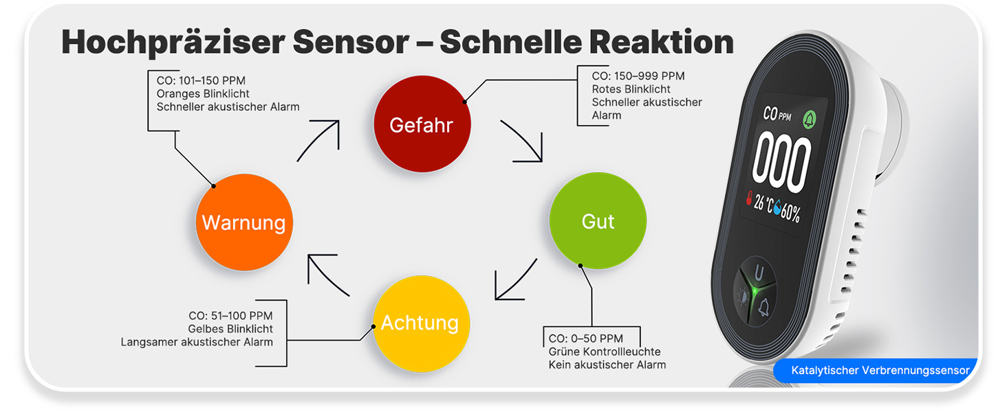 Датчик CO MOES з вилкою, 3-в-1: датчик CO, термометр та гігрометр, з акустичним сигналом, для дому та автодому, 1 шт.