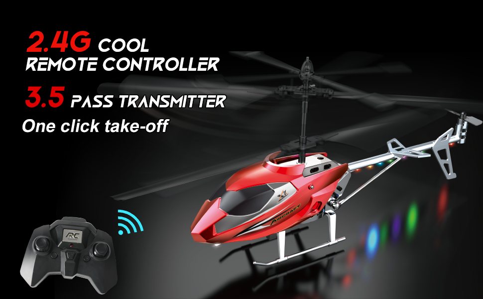 Радіокерований вертоліт VATOS для хлопчиків, 2.4G зі світлодіодним підсвічуванням, від 12 років, фіксована висота, легкий старт, червоний