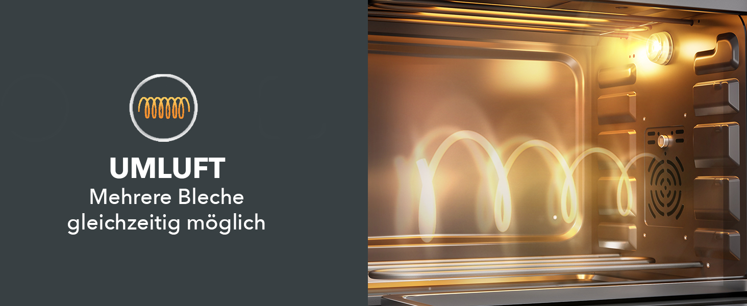 Багатофункціональна міні-піч Heinrich's з об'ємом 48л, конвекція, таймер 8год, підсвітка, 100-230°C, сенсорне керування, з аксесуарами, чорна, 2000W