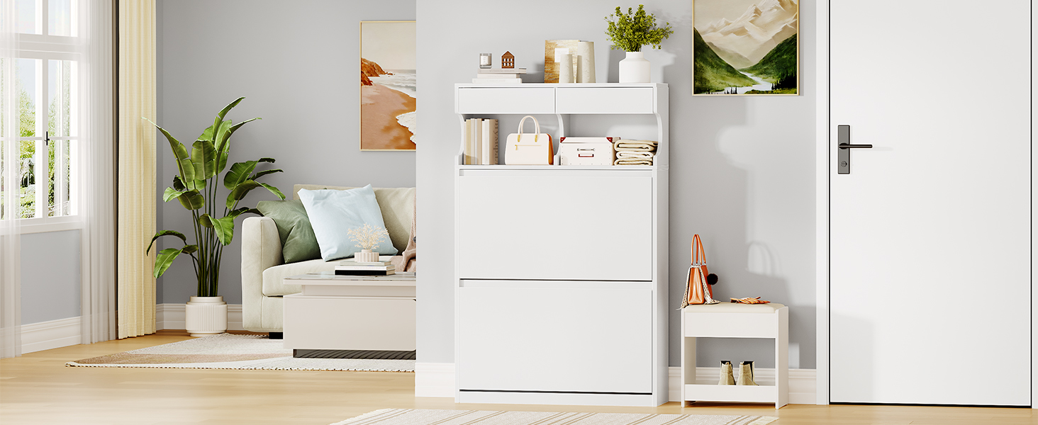 Шафа для взуття Hzuaneri з 2 дверцятами, 4 відділеннями, регульована, на 16 пар, для прихожого, передпокою, гардеробу, біла, 80 x 24.5 x 124.5 см, SR45303X