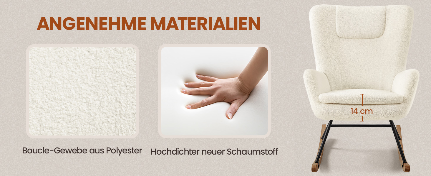 Крісло-гойдалка Yaheetech з відкидною спинкою, м'яке, до 136 кг, для вітальні/спальні/балкону, бежеве