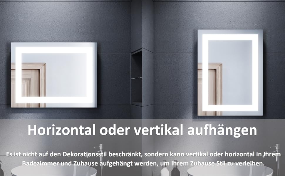 Дзеркало для ванної кімнати Badspiegel 60x80 см з підсвічуванням LED, сенсорне, протизапітніння, IP44, 3 колірні температури