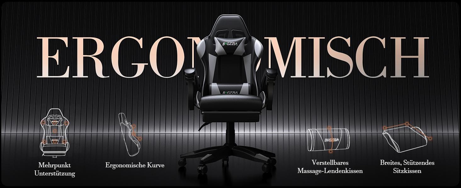 Ігровий крісло Bigzzia з масажем та підніжкою, ергономічний дизайн, регульована спинка 90-135°, з подушками для голови та попереку, білий