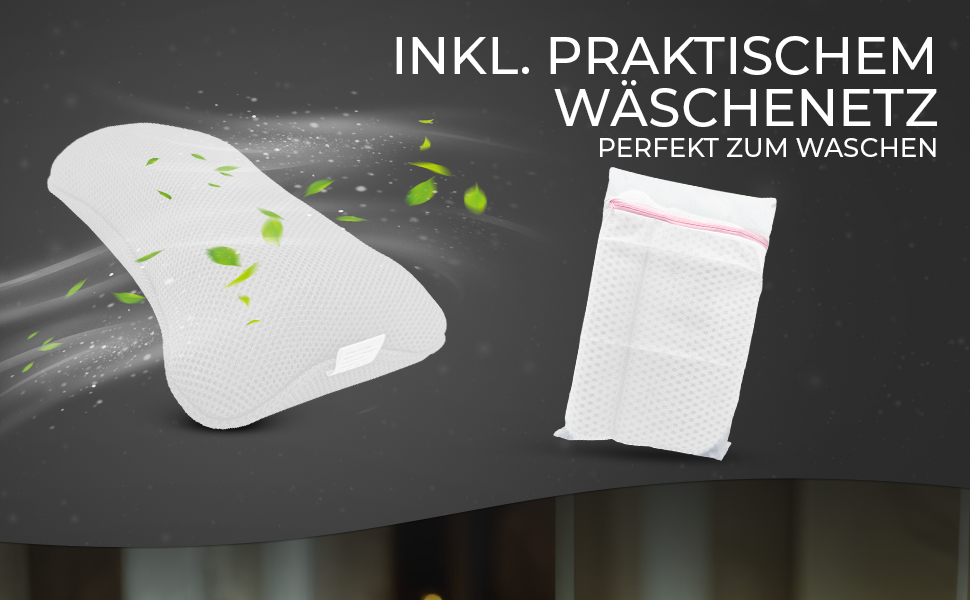 Подушка для ванни з сіткою для прання - Максимальний комфорт та розслаблення з новітньою технологією Air Mesh - Подушка для ванни з 4 міцними присосками - Підтримка шиї/голови (Білий)