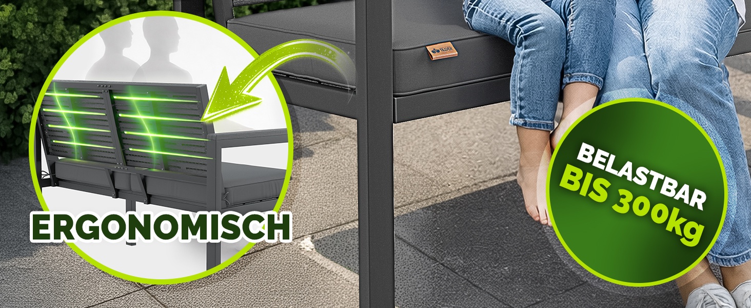 Садова лавка Tillvex® 3-4 місця з подушками та чохлом, вулична, стійка до погодних умов, деревоподібна, до 300 кг, антрацит 150 см