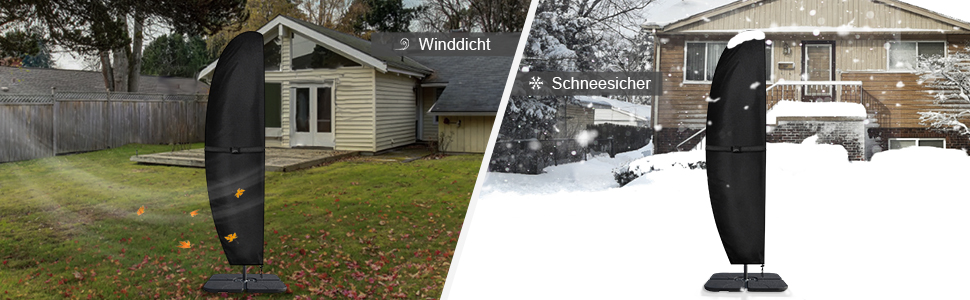 Захисний чохол для парасольки/газонокосарки, Ø 400 см / 300x300 см, водовідштовхуючий, стійкий до вітру та УФ-випромінювання, для садових/ринкових парасольок (Чорний, 265x70/50 см)