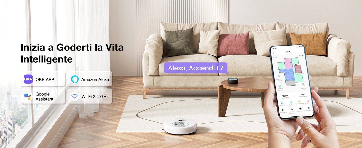 Робот-пилосос OKP L7G 3-в-1 з функцією миття підлоги, LiDAR-навігація, 6000Pa, 150 хв роботи, WiFi, Alexa, для тварин, килимів, твердих підлог, сірий