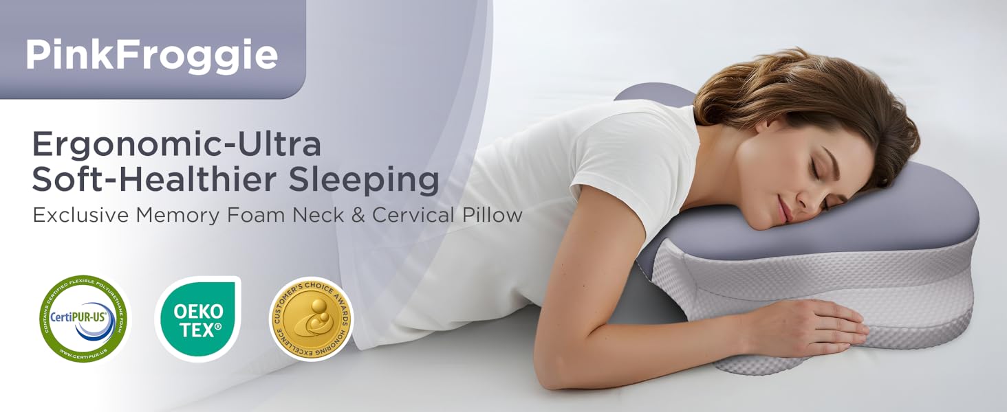 Подушка ортопедична з Memory Foam для сну на боці, спині та животі, блакитна. Преміум-якість, підтримка шиї