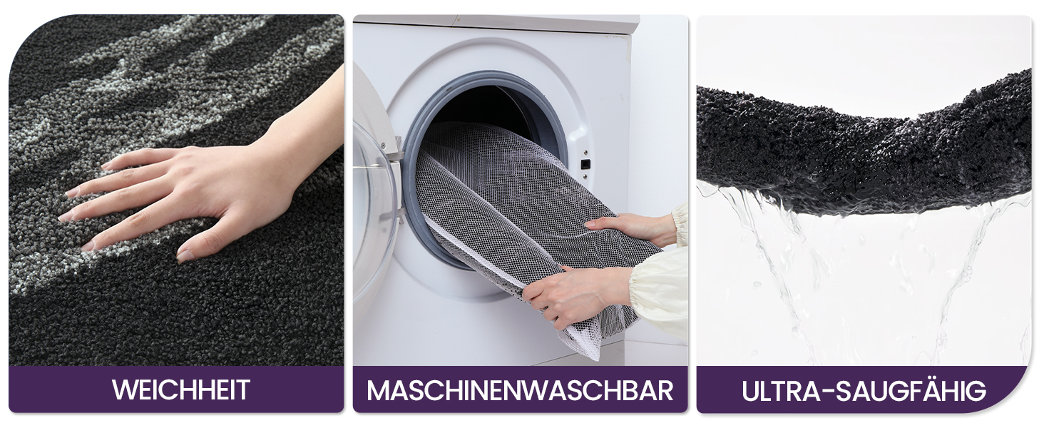 Килимок для ванної кімнати DEXI, 61 x 110 см, чорний, мікрофібра, антиковзаюча, швидковисихаюча