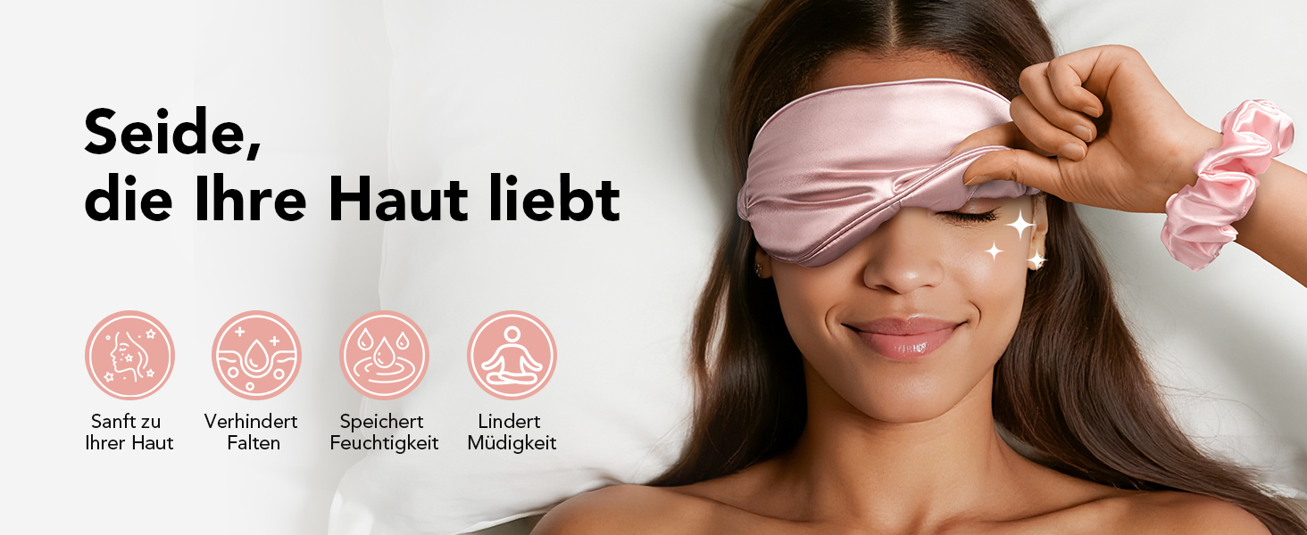 Маска для сну LitBear з шовку для тих, хто спить на боці, 100% шовк 22 momme 6A тутового шовку, повна світлонепроникність, для жінок та чоловіків, з косметичкою та гумкою для волосся, колір рожевий