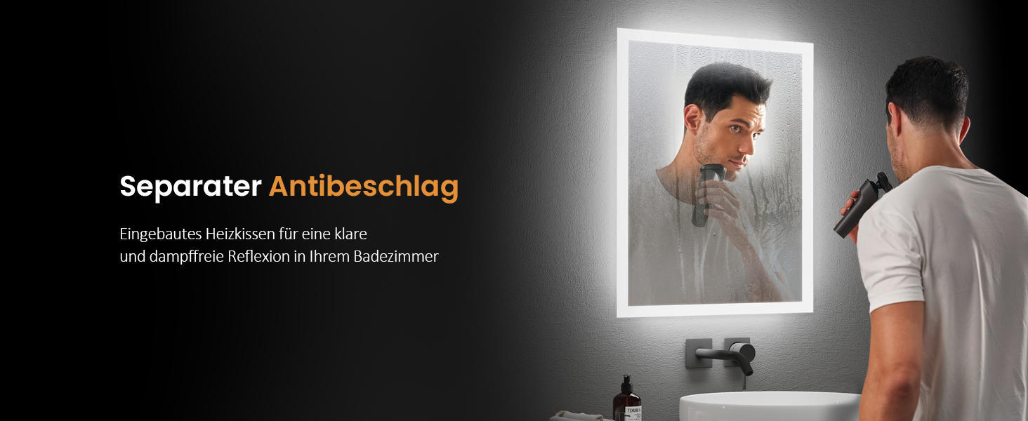 Дзеркало для ванної кімнати EMKE з підсвічуванням 120x60 см, антизапарник, кнопковий вимикач, тепле та холодне біле світло, IP44, енергозберігаюче