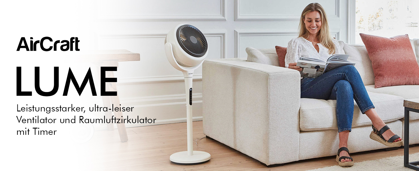 Вентилятор AirCraft Home Lume з пультом ДУ та LED підсвіткою - 3D циркулятор, регульована висота, таймер, 3 режими