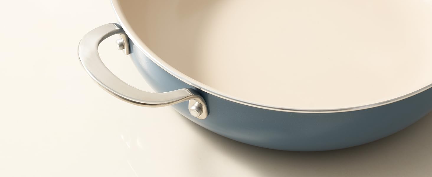 Сковорода Redchef 28 см з кришкою, антипригарне покриття, керамічна сковорода для індукції, з нержавіючою ручкою, без PTFE, PFOA, PFAS, для духовки, придатна для миття в посудомийній машині (Блакитна)