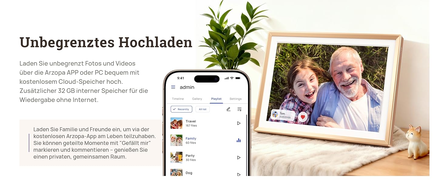 Цифровий фоторамка ARZOPA 14 дюймів: Металевий корпус, хмарне сховище, FHD 1920x1200, сенсорний екран, для подарунків