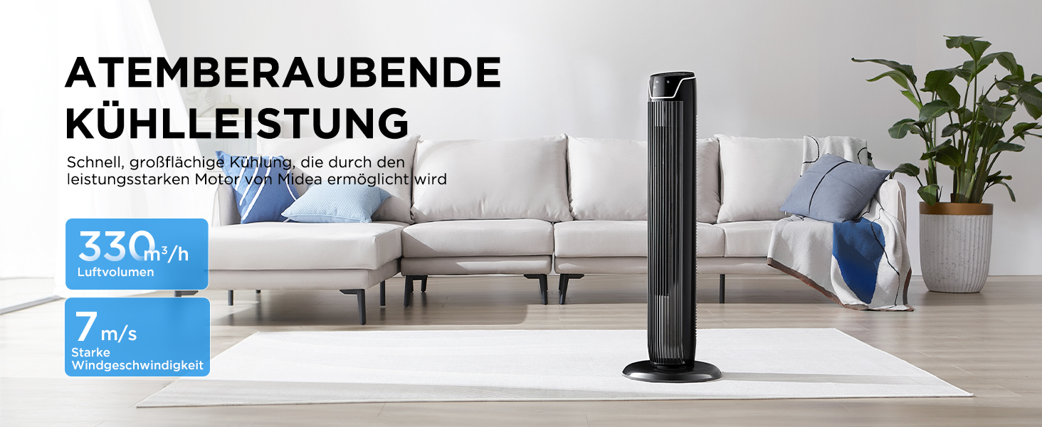Вентилятор підлоговий Midea FZ10-17JR 92 см з пультом, 3 режими, 3 швидкості, таймер 7 год, чорний