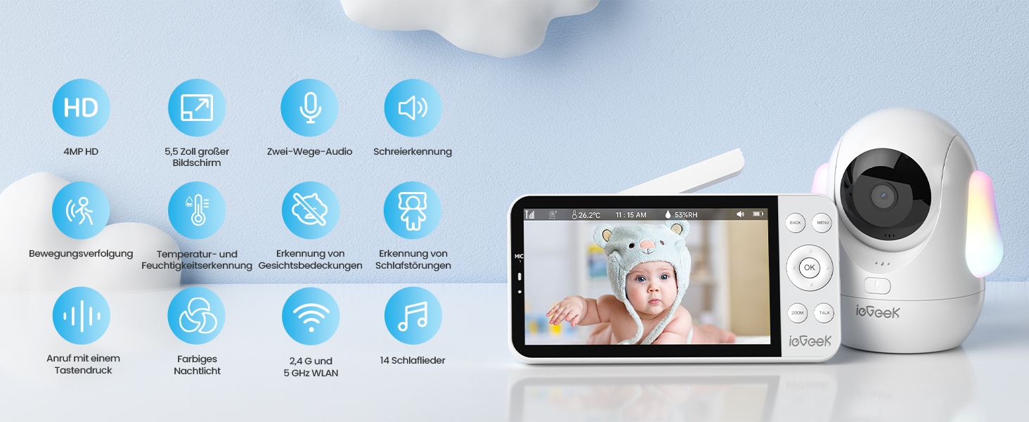 Відеоняня ieGeek з камерою 2.5K/4MP, 5.5