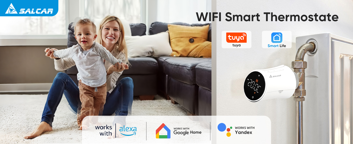 Розумний термостат для радіатора Salcar WiFi, сумісний з Alexa та Google Home, програмований, Tuya Smart, без шлюзу