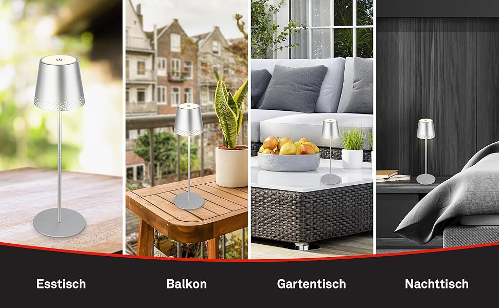 LED настільна лампа BRILONER бездротова з сенсорним керуванням, димер, регулювання висоти, для дому та кемпінгу, хром матовий, 38x12 см