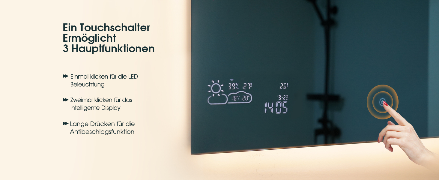 Дзеркало для ванної кімнати LED ByeCold 60x80 см з підсвічуванням, антизапарювання, WiFi, погода та дата, сенсорне управління