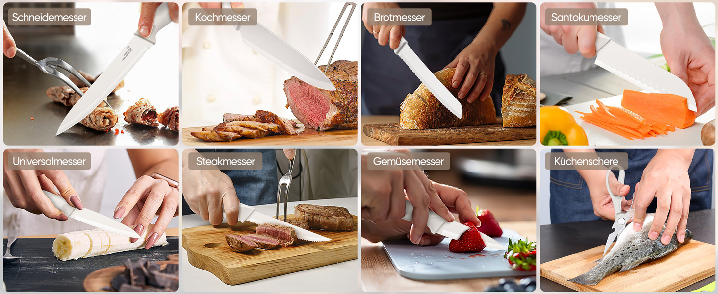 Набір кухонних ножів Homikit з підставкою, з шліфувальником, нержавіюча сталь, 6 ножів для стейку, антиковзні ручки, 15 предметів