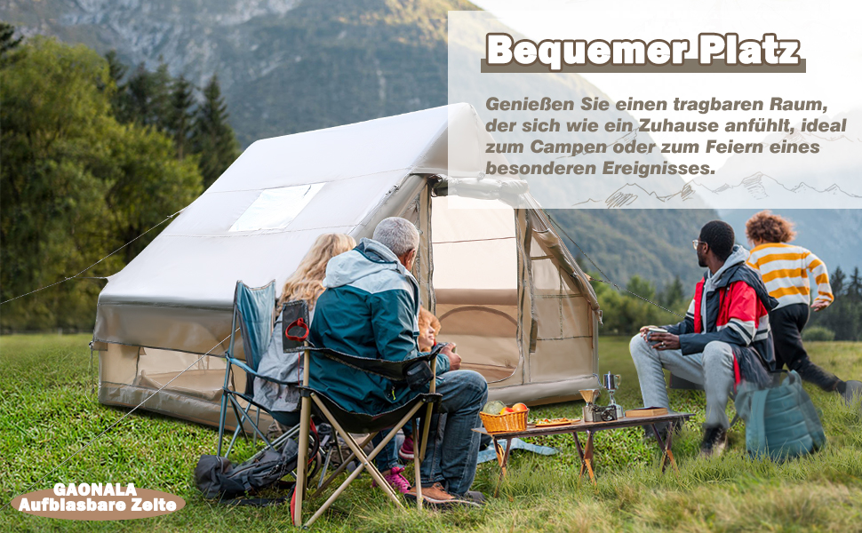 Надувний кемпінговий намет Oxford 420D Glamping 2-4 особи з насосом, водонепроникний 3000мм, для 4 сезонів, з вікном-сіткою та димоходом 300x200x200 см