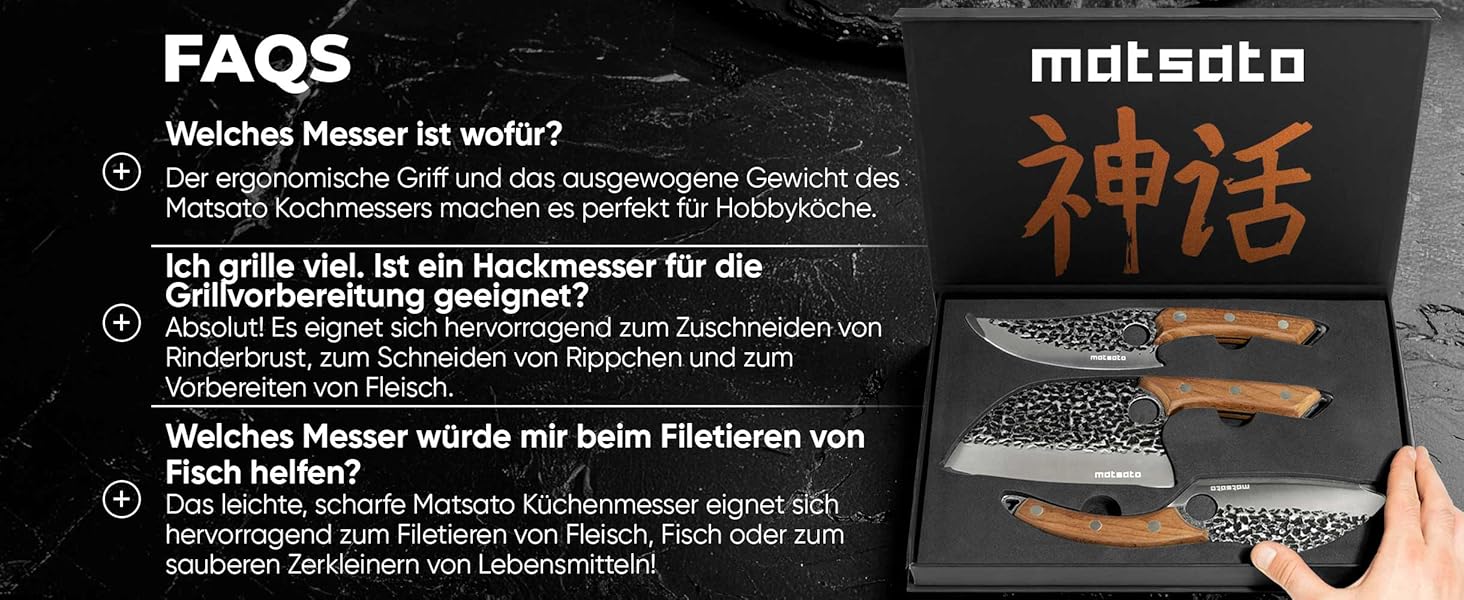 Набір кухонних ножів Matsato (3 шт.) - професійні, гострі, для кухні