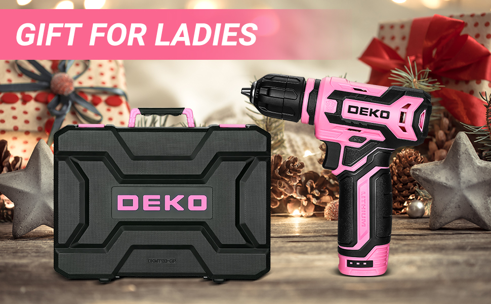 Набір інструментів DEKO 133 предмети в кейсі, акумуляторний шуруповерт 12V, рожевий - для дому та ремонту