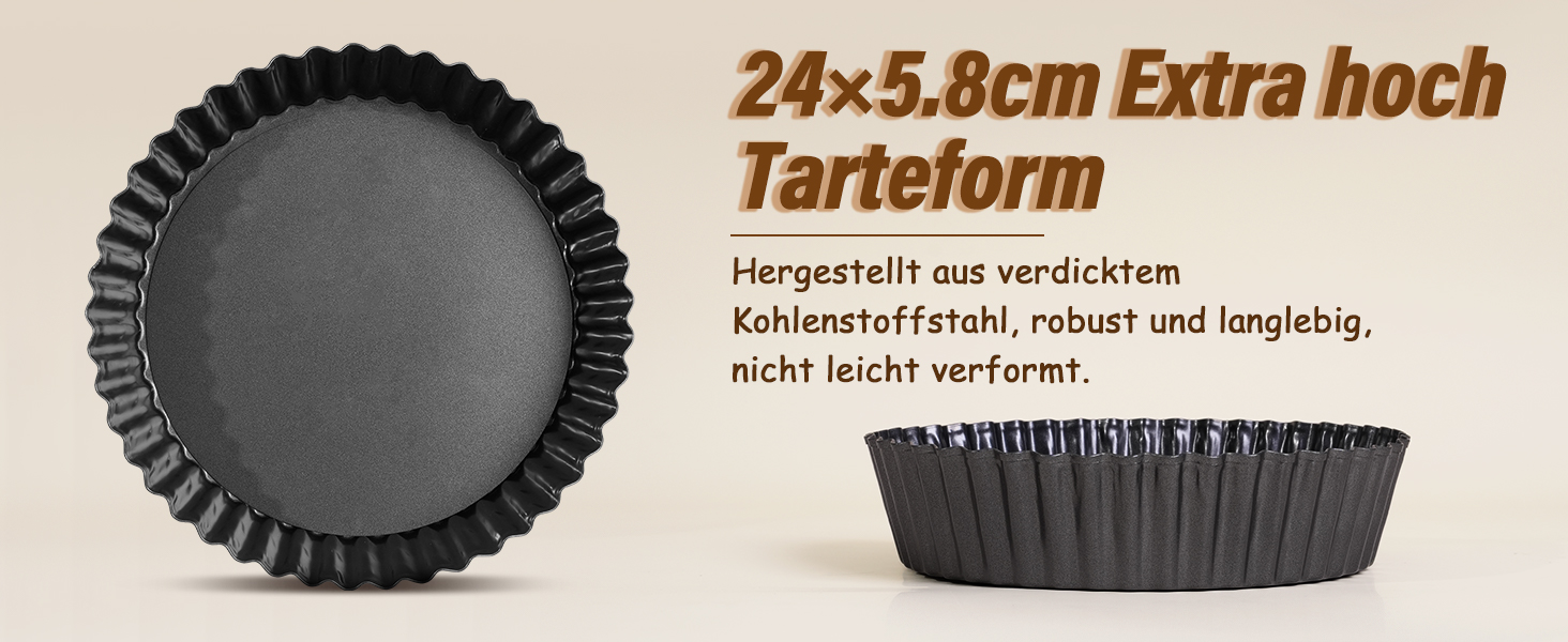Форма для випічки тарталеток/кіша Tarteform 24 см з високим бортиком, антипригарна, кругла, з хвилястим краєм, сталь, темно-сіра
