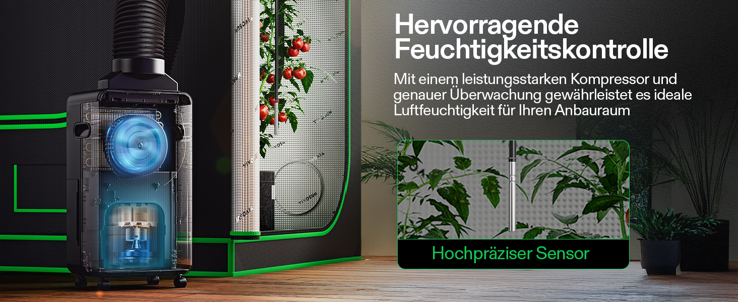 VIVOSUN AeroDrain D12 - Електричний осушувач повітря 12л/день з датчиками температури та вологості, дистанційне керування, для підвалу, ванної кімнати та гроу-тента