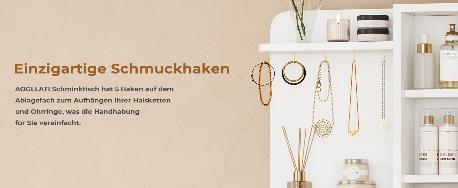 Трюмо AOGLLATI з розеткою, LED-підсвічуванням, регульованою яскравістю, шухлядами та полицями. Косметичний столик зі дзеркалом (білий)